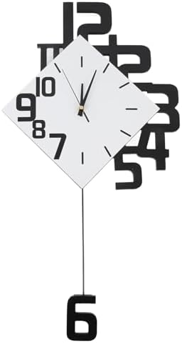 TeamSky Silent Wood Pendulum Wall Clock, Modern White Decorative Clock by Teamsky