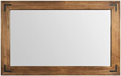 YOSHOOT Rustic Wooden Framed Wall Mirror, Natural Wood Bathroom Vanity Mirror - Image 3