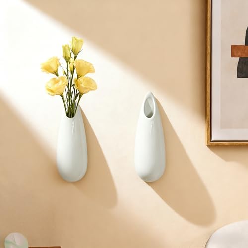 White Ceramic Wall Vases, 7.9 Inch, Teardrop Design - Image 7