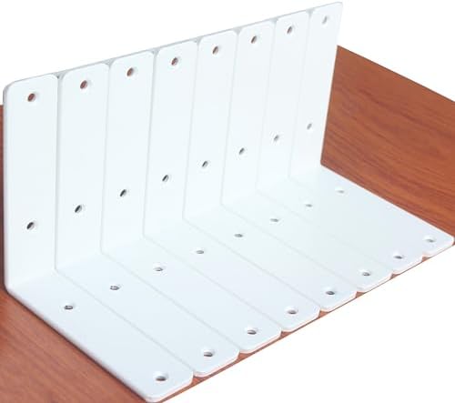 8 Pack - L 6" x H 6" x W1.5, 5mm Thick White L Shelf Bracket, Iron Shelf by MHMYDZ