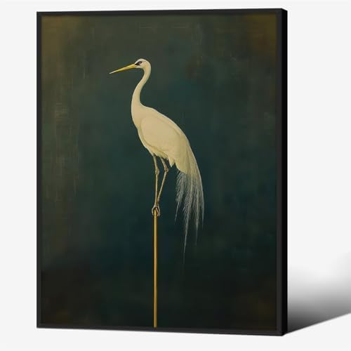 Black Framed Canvas Wall Art Posters Vintage Bird Prints Japanese Crane Retro by Unknown