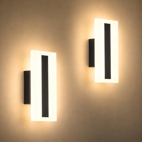 Modern Dimmable LED Wall Sconces Set of 2, 7W Black Wall Lights 3000K Warm White by BrightUpHomeWithLight