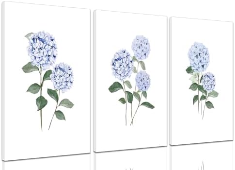 Hydrangea Wall Art Set of 3, Modern Minimalist Botanical Room Decor, by Unknown