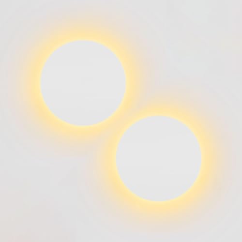Hardwired 9" Round Backlit White Indoor LED Wall Sconce, 2 Pack by LUXLUCIO