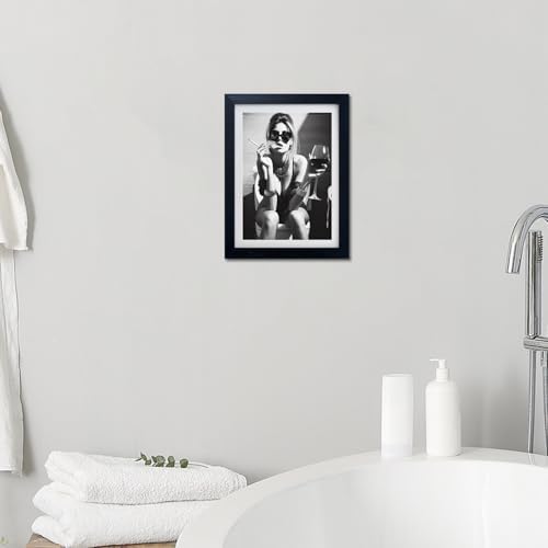 Framed Girl on Toilet Wall Art, Woman on Toilet Smoking and Drinking Wine - Image 5