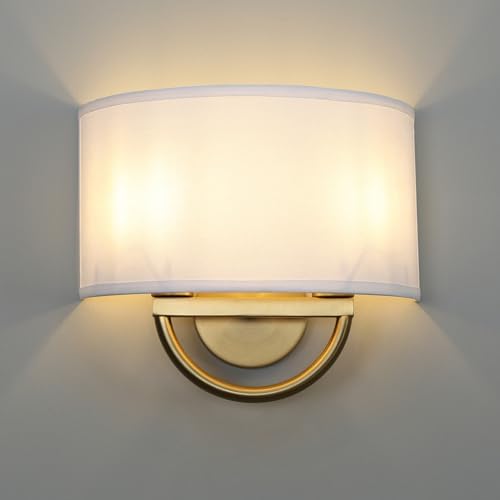 Yosoan 2-Light White Fabric Cloth Brass Wall Sconce Stairwell Fixture Light by YOSOAN