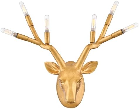 Hinkley Stag 6-Light Wall Sconce Deer Head w/Antlers, Distressed Brass by Hinkley