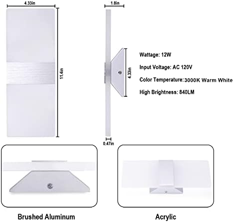 TRLIFE Modern Wall Sconces Set of 2, Dimmable LED Wall Sconce 12W 3000K Warm - Image 5