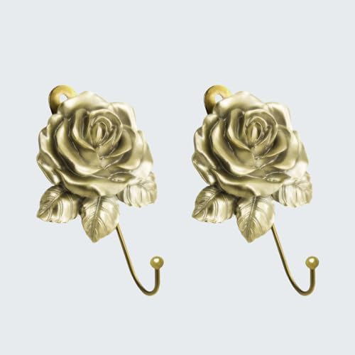 2 Pcs Gold Rose Decorative Wall Hooks, Resin Flower Towel & Key Hooks by MDPLY