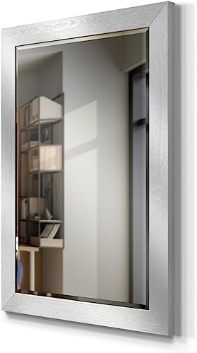 Renditions Gallery Rustic Rectangular Silver Wood Frame Vanity Body Mirror - Image 2