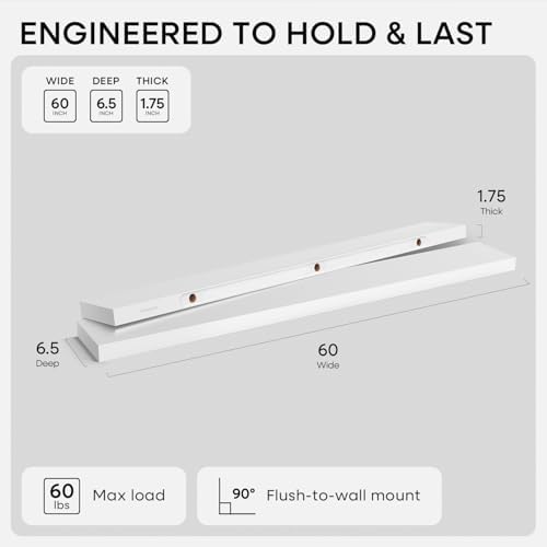Homeforia 60 Inch Floating Shelves, High-End Solid Pine Wood - Image 2