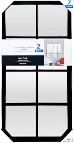 16" X 32" Black Framed Wall Mirror Set of 2, Windowpane Decorative Rectangle - Image 2