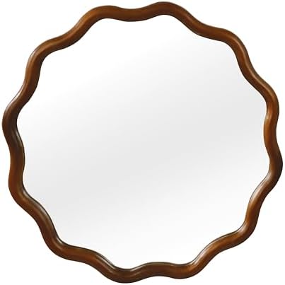 GDFStudio 36 Inch Wavy Round Solid Wood Frame Mirror, Bohemian Decorative Wall - Image 7