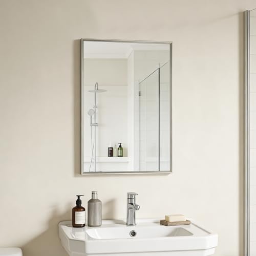 Bathroom Mirror for Wall, 24x16 Inch Framed Vanity Mirror Brushed Nickel - Image 3