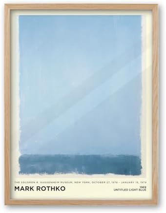 iHery 12x16in Natural OAK Wood Framed Light Blue Abstract Wall Art by iHery