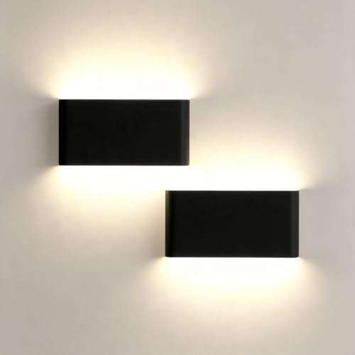 10" Black Rectangular Indoor Up Down LED Wall Sconce, 2 Pack by LUXLUCIO