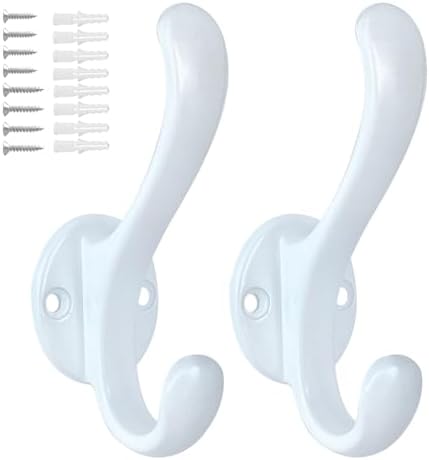 2 Pack Coat Hooks Wall Mount Heavy Duty Utility Retro Double Hooks by PEOIAOY