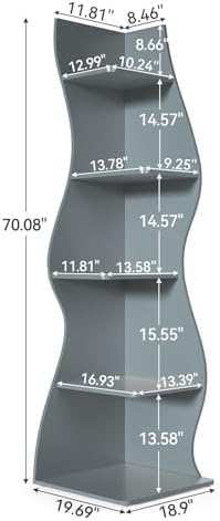 LITTLE TREE Small Corner Shelf, Modern 5-Tier Wall Corner Bookshelf, Stylish - Image 3