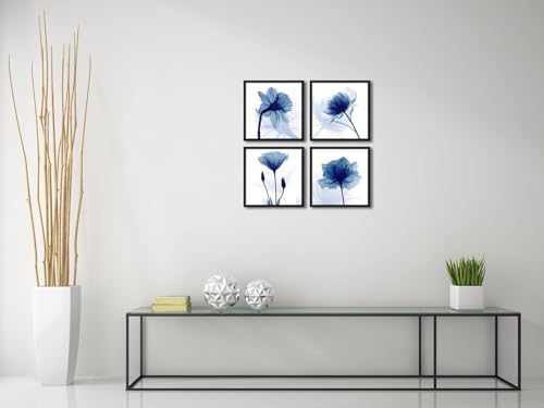 Pyradecor Black Framed Wall Art Blue Flickering Flower Modern Paintings Canvas - Image 5