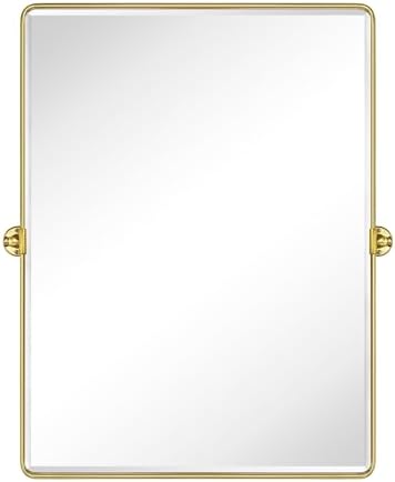 TEHOME Pivot Mirror Brushed Gold Tilt Bathroom Vanity Mirror Large Metal Framed - Image 2