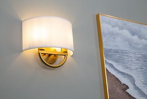 Yosoan 2-Light White Fabric Cloth Brass Wall Sconce Stairwell Fixture Light - Image 3