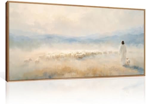 HOURIA Christian Jesus The Good Shepherd Framed Canvas Wall Art Set, Religious by HOURIA