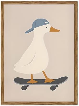 Cute Goose Wall Art Funny Silly Goose Skateboard Wall Decor Painting Whimsical by BringCharactertoYourWalls
