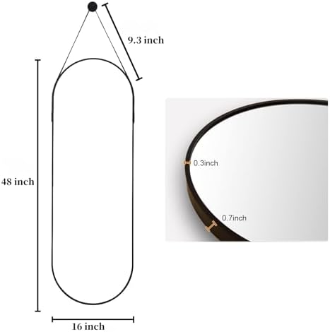 Dewfig 48"x16" Full Length Mirror, Oval Wall Mirror Leather Strap - Image 6