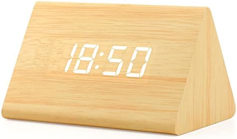 GEARONIC Digital Alarm Clock Wooden Alarm Clock Wood Modern Triangle Alarm by GEARONIC