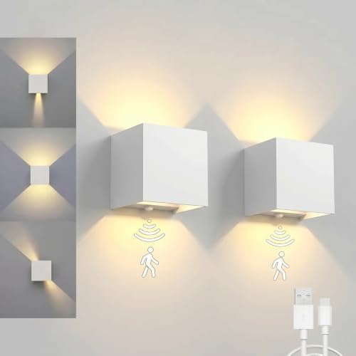 2 Pack Motion Sensor Wall Sconces, 12W 6000mAh Rechargeable Indoor LED Wall by SURPALIG