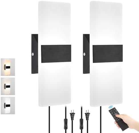 Plug in Wall Sconces with Adjustable 3000K-6500K Colors & 10%-100% Brightness by GOODATE