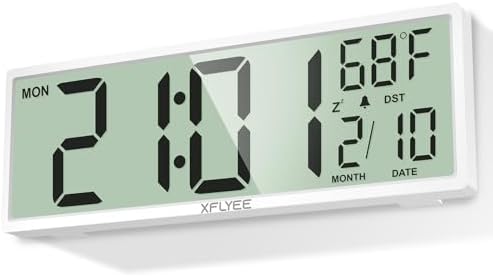 14.5" LCD Large Digital Wall Clock, Battery Operated, Auto DST Sync by Xflyee