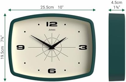 JONES CLOCKS® Movie wall Clock | Rectangular Retro Clock | 10" | Dark Green | - Image 4