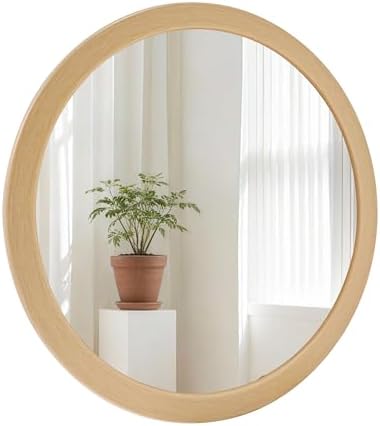 Round Mirrors 24 Inch, Vanity Wall Rustic Natural Circle Tempered Mirror by Culer