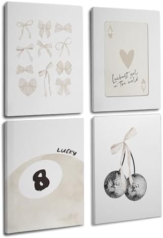 okaxscm Trendy Beige Coquette Bow Cherry Disco Ball Lucky 8 Ball Ace Card by okaxscm