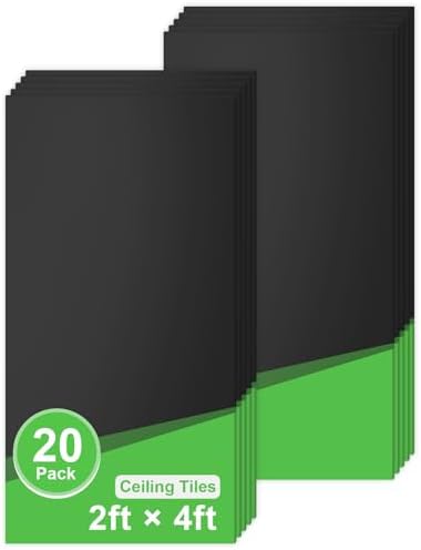 20 PCS 2x4 FT Black Ceiling Tiles, 24x48 Inch PVC Waterproof Ceiling Panels by LooYee