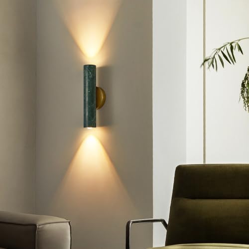 Green Marble Cylinder Wall Sconce, Brass Light - Image 2