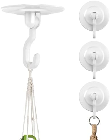 Adhesive Ceiling Hooks for Hanging Plants: 3lb 360 Swivel for Ceiling Decor by Unknown