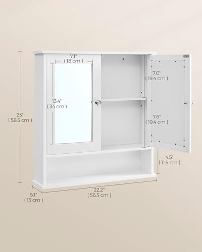 VASAGLE Bathroom Cabinet with Mirror, Wall-Mounted, 2 Mirrored Doors - Image 3
