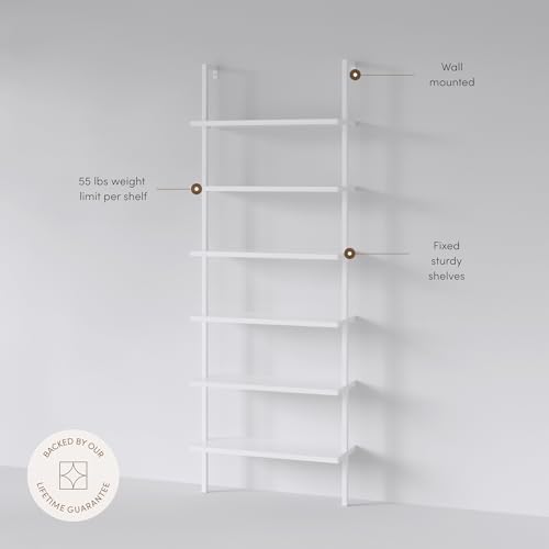 Nathan James Theo 6-Shelf Tall Modern Bookshelf, Wall Mount Ladder Shelf - Image 4