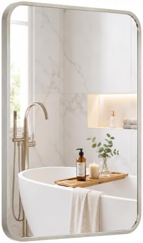 24x36 Inch Brushed Nickel Rounded Rectangle Bathroom Vanity Mirror by Pocetry