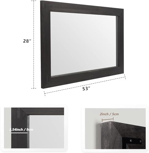 YOSHOOT Rustic Wooden Framed Wall Mirror, Natural Wood Bathroom Vanity Mirror - Image 4