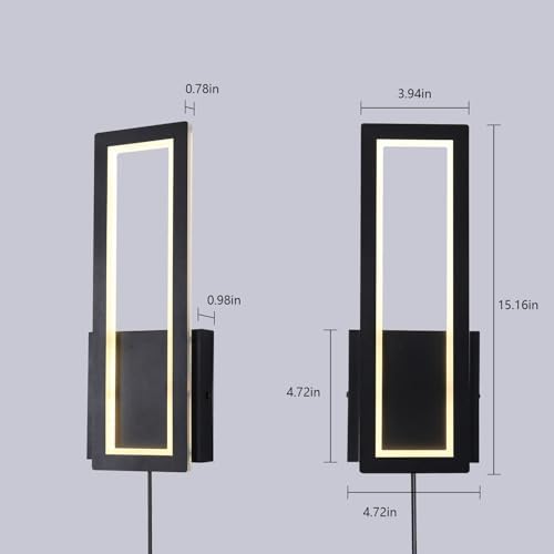 Plug in Wall Sconce Set of 2 Modern Indoor Wall Mount Light 3000K Warm Light - Image 3