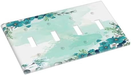 Light Switch Covers Blue Green Flowers Light Green Watercolor Patterns Quad - Image 3