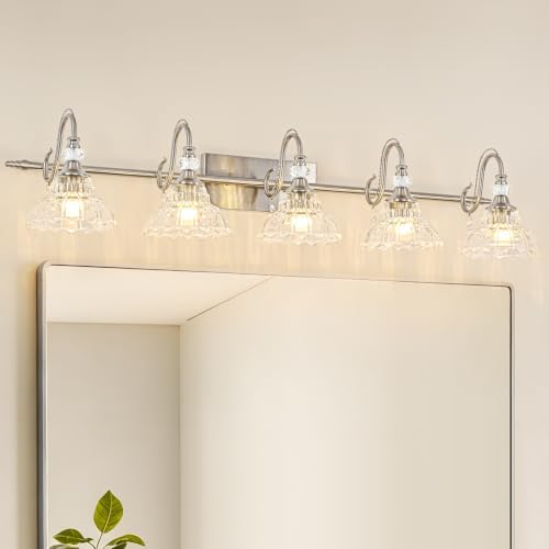 Brushed Nickel Bathroom Vanity Light, 5-Light Nickel Finish Wall Sconce by Unknown