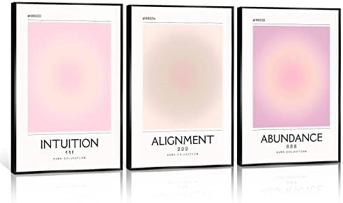 Framed 3 Piece Pink Gradient Aura Spiritual Canvas Wall Art Trippy Positive by Adyggefy