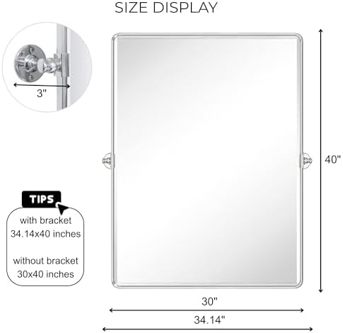 TEHOME Pivot Mirror Chrome Tilt Bathroom Vanity Mirror Large Metal Framed - Image 5