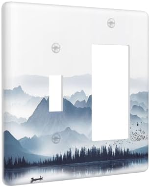 Outlet Covers Mountain Foggy Lake Boat Grey Blue Forest Birds 1 Toggle 1 Rocker - Image 2