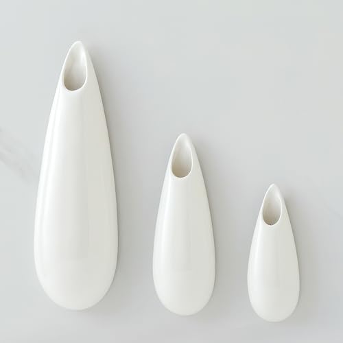White Ceramic Wall Vases, 12 Inch, Teardrop Design by GDSZJLJ