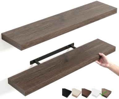 Smoke Gray Floating Wall Shelves, 36 Inch Bathroom Shelf Set of 2 by Mifurn